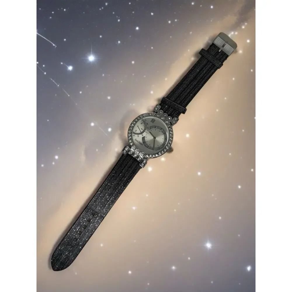 Kendall & James Crystal Accent Dress Watch Black Glitter Band NWOT